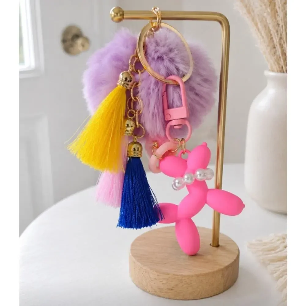 Purple Puff Pink Balloon Tassle Bag Charm New